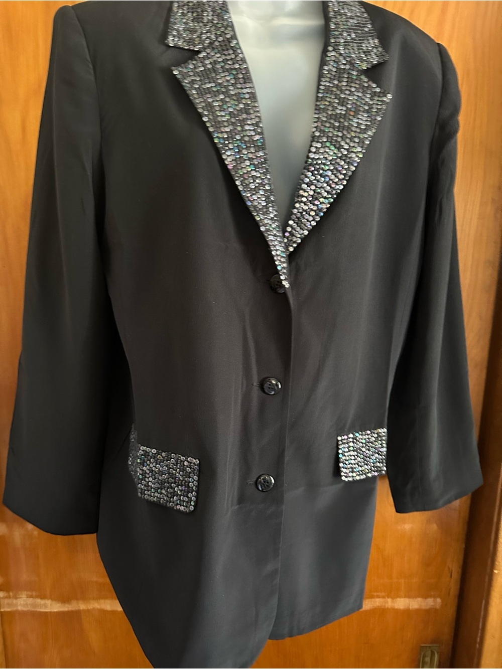 Diane Gilman 100% Silk Black Sequin Blazer Jacket Size M